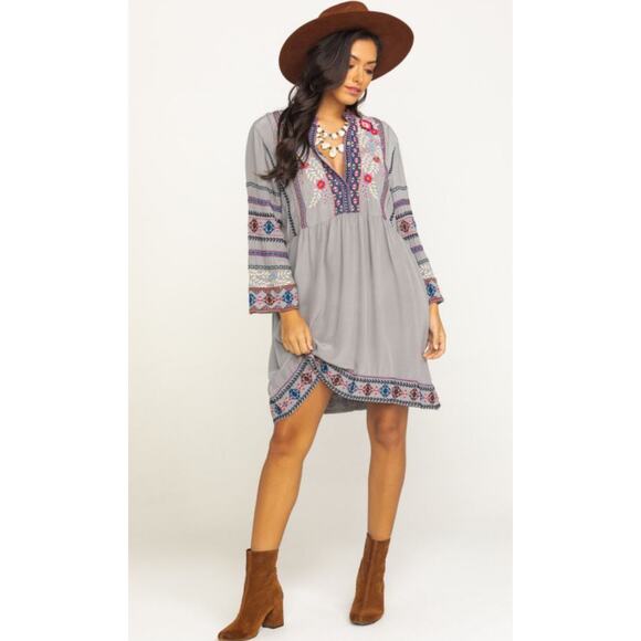 Johnny Was Ellie 100% Silk Boho Embroidered Wide Hem Dress Size XS - Picture 1 of 15